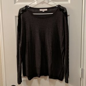 Ann Taylor Loft black/gray sweater with lace trim
